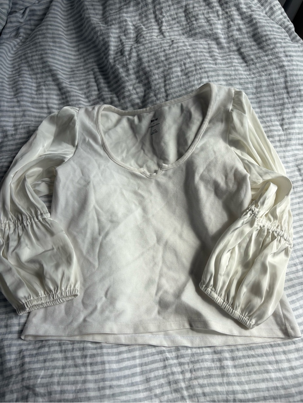 Anthropologie Cream Scoop-Neck Puff Sleeve Top